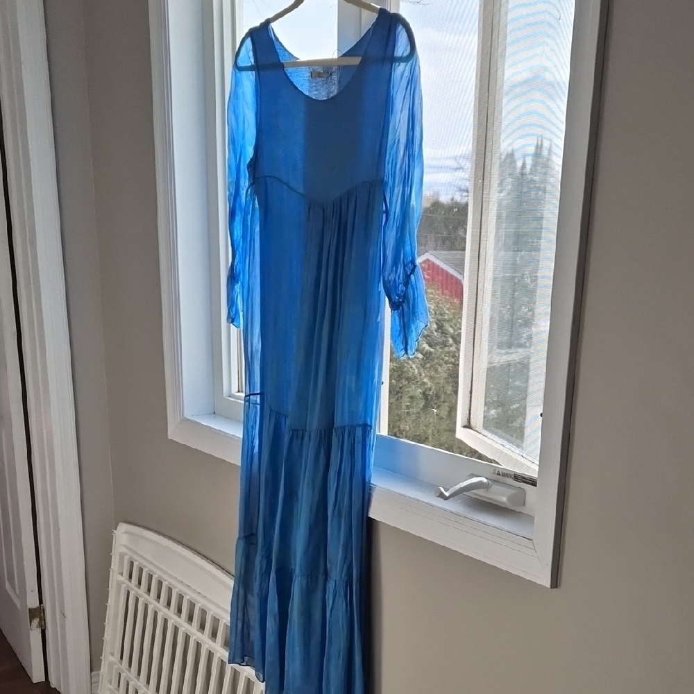 GUISY Blue Sheer Maxi Dress - Lightweight Layered Women's Dress